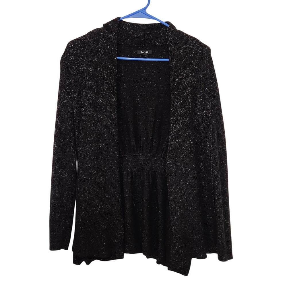 APT. 9 Black Speckled Elastic Waist Open Front Knit Cardigan Coatigan Size Small